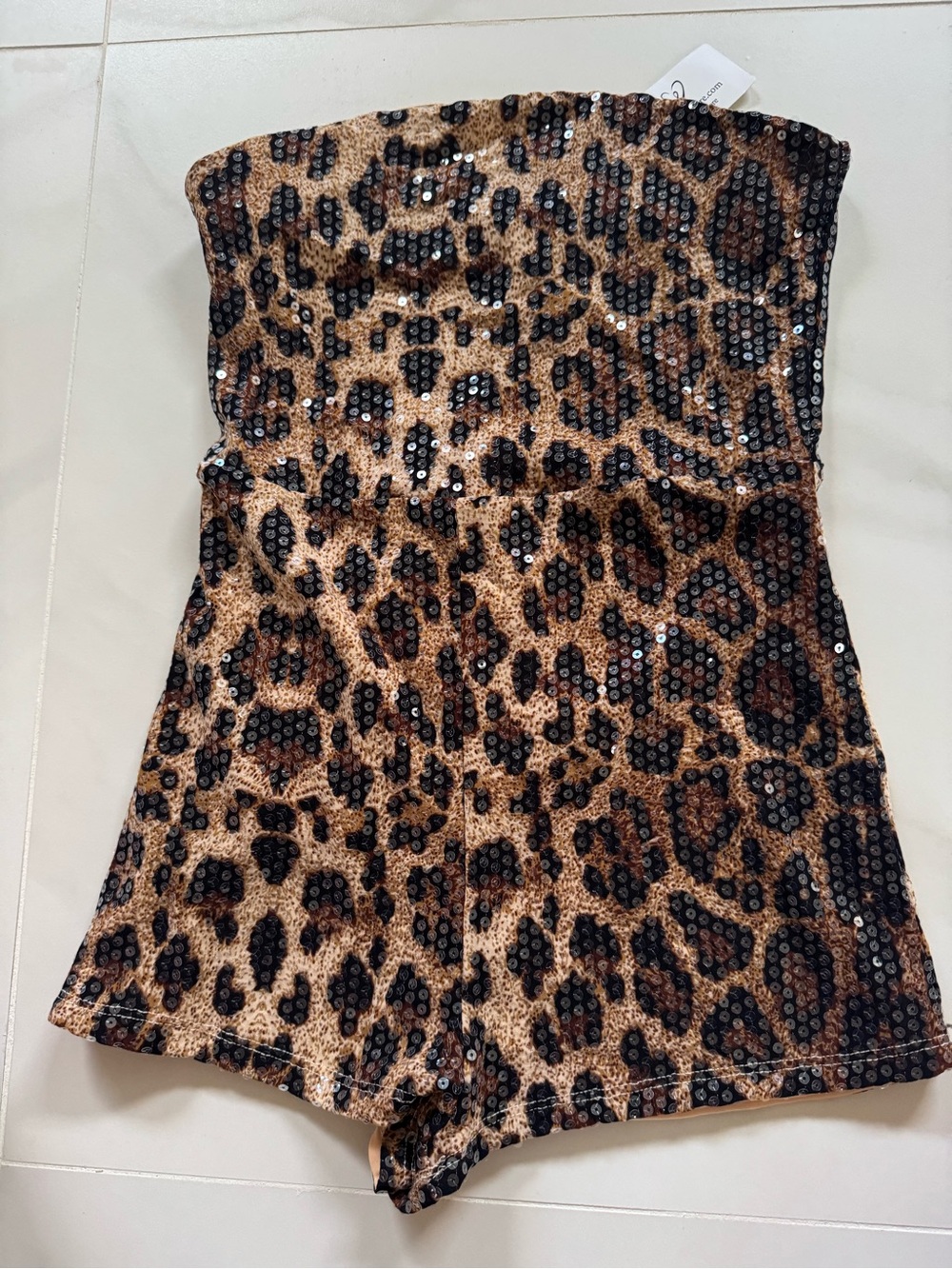 Leopard Sequin Strapless Romper